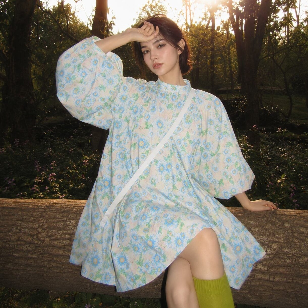 Blue Daisy Puff Dress*S-395