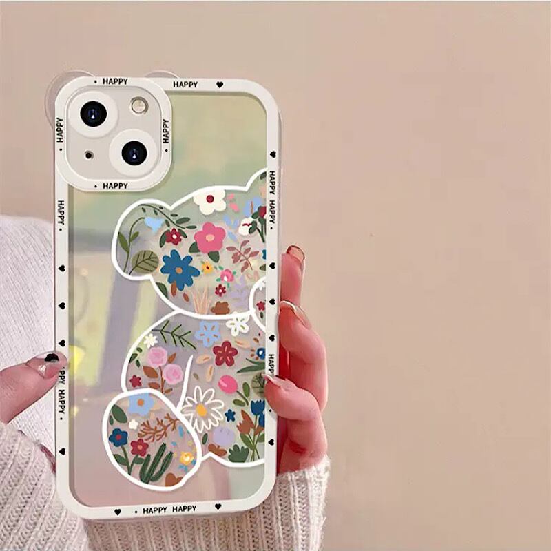 傾ければ 見え方変わる くまさん Iphoneケース 花柄 Iphoneカバー シリコン スマホグッズ スマホ ベア 韓国っぽ ボタニカル Lamitte Deco トレンド 韓国ファッション ショップ Base店