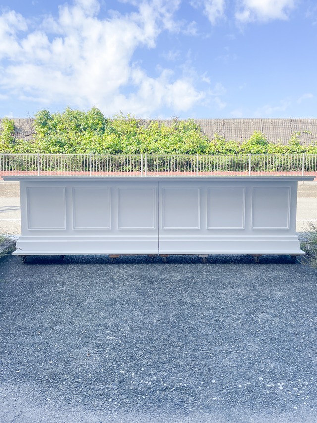 カフェレストラン向け大型カウンターテーブル (店舗向け特注収納カウンター)W3700 大理石天板