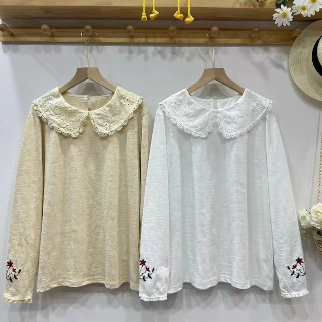 2色/カットワーク刺繍カラーブラウス ・12385