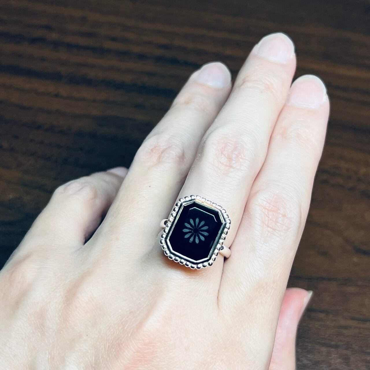 OLD TIFFANY & CO. Black Onyx Daisy Ring Sterling Silver #14.5 