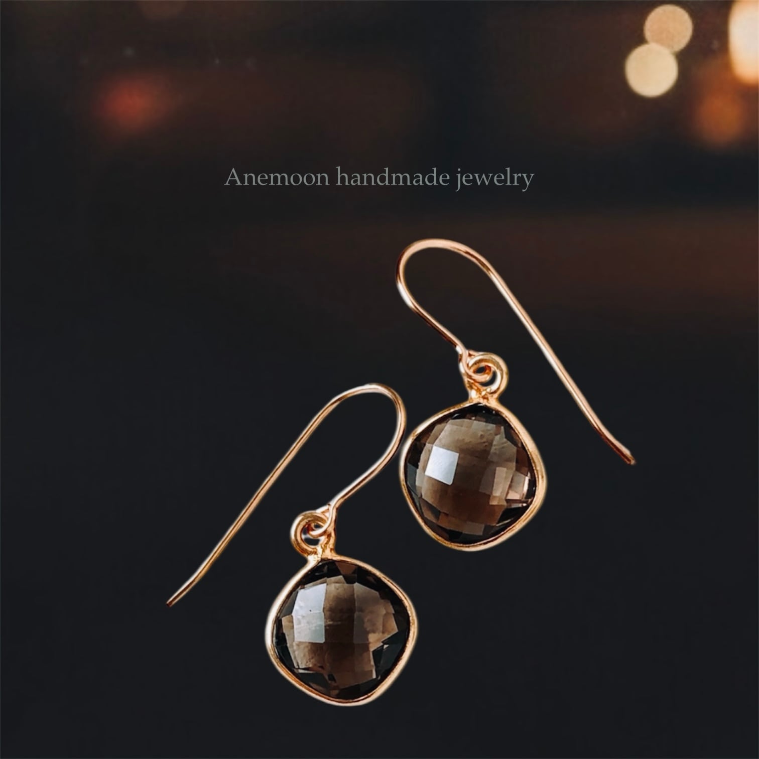 宝石質スモーキークォーツ14kgf製ネックレス 約40cm 天然石12×12mm