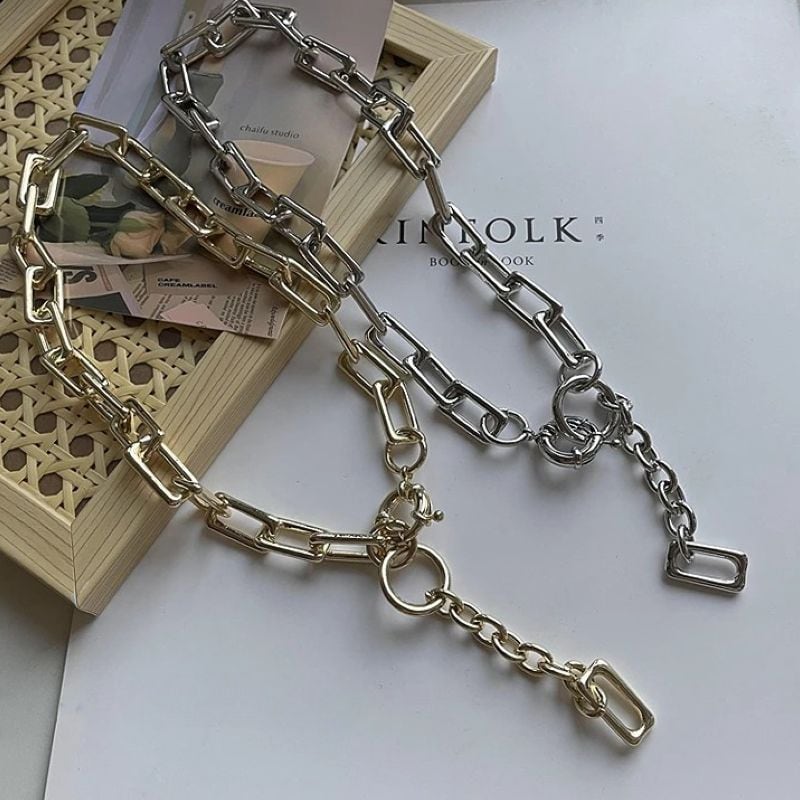 Square chain ring necklace 2 colors V1579