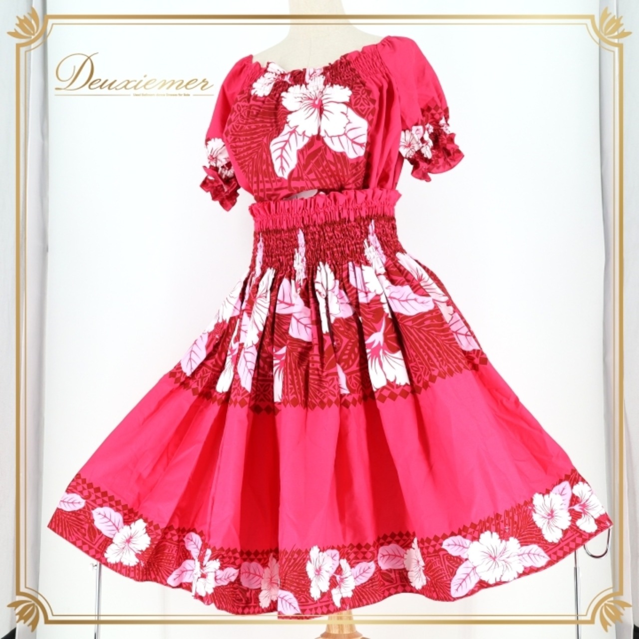 フラダンス 衣装 ツーピース セットアップ 上下セット ピンク系 HULA GIRLS ハイビスカス柄 ハワイアンプリント 花柄 植物柄 アロハ フラ ダンス レッスン 練習 華やか 鮮やか かわいい おしゃれ フリル 軽やか ホワイト系 ブラウン系 濃いピンク 白 茶 リゾート スポーツウェア おしゃれカジュアル