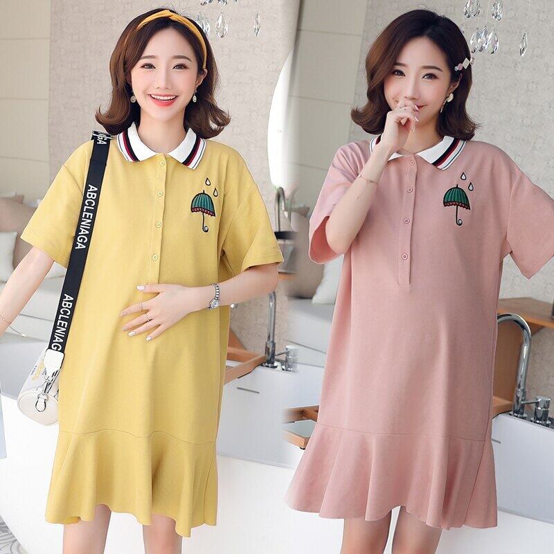 【新作】【送料無料】 母乳育児ドレスPOLOネックTシャツ半袖サマーマタニティインフィッシュテールスカート授乳トップ 夏物 AL expec346375180423