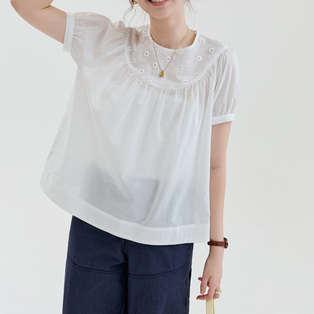 floral lace cotton blouse