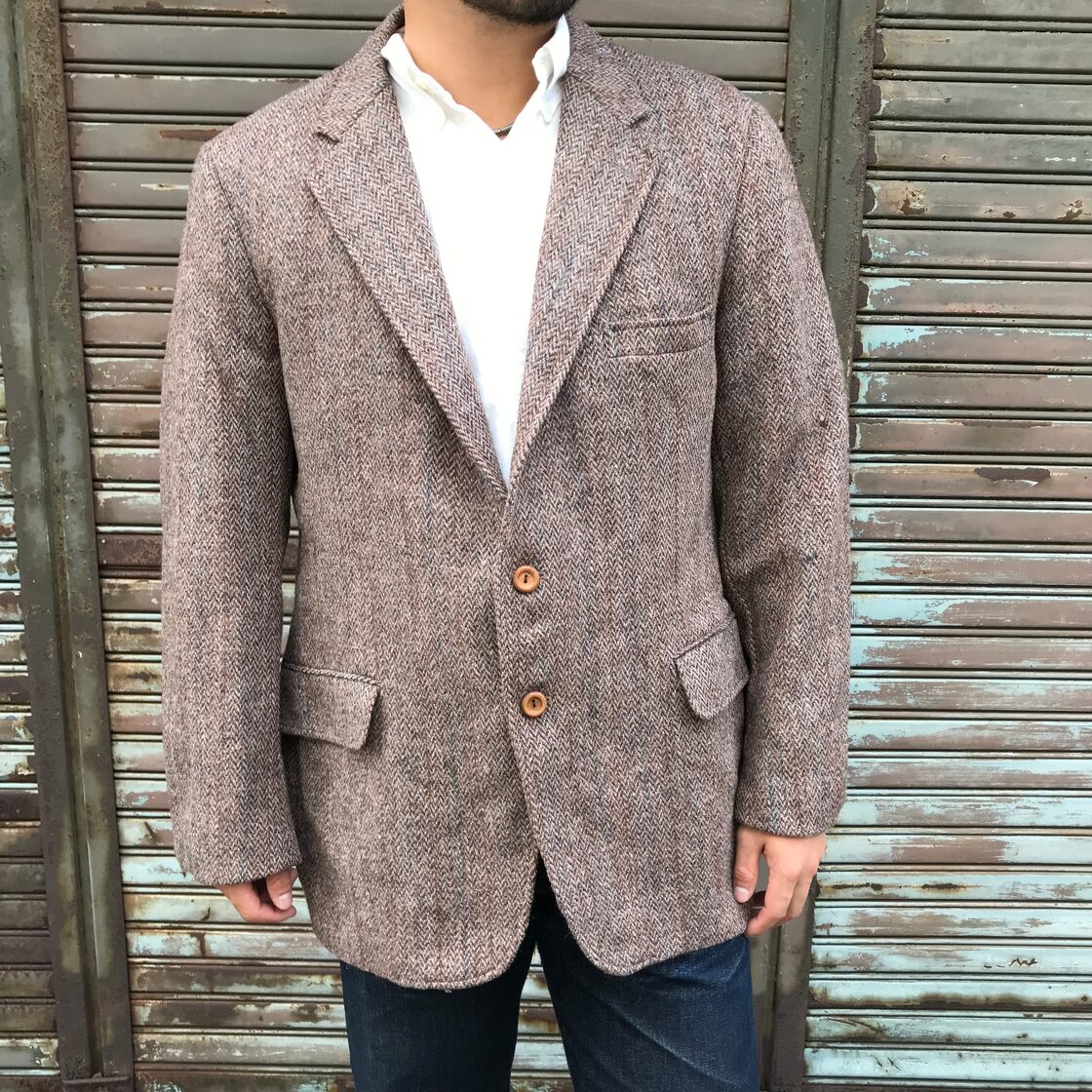 80s USA製 Harris Tweed ヘリンボーン ハリスツイード テーラード 