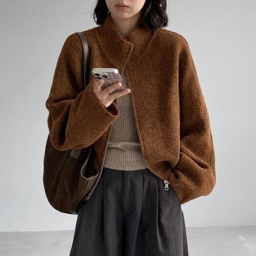 high neck zip-up cardigan 14833