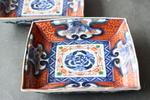 古伊万里 色絵 雲鶴文 角皿 A/Old Imari square shaped plate