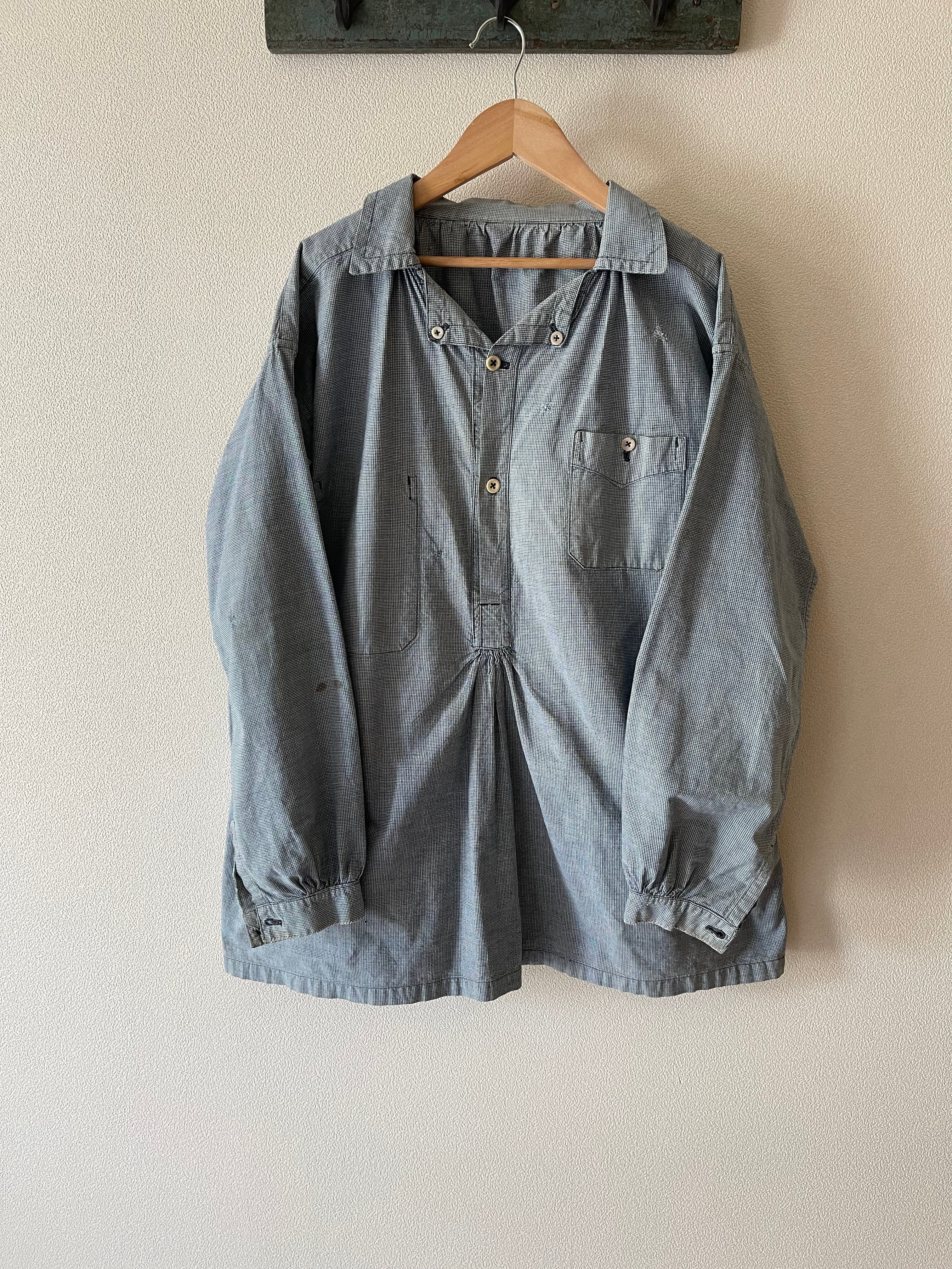 1930s French Vintage indigo houndstooth butcher smock