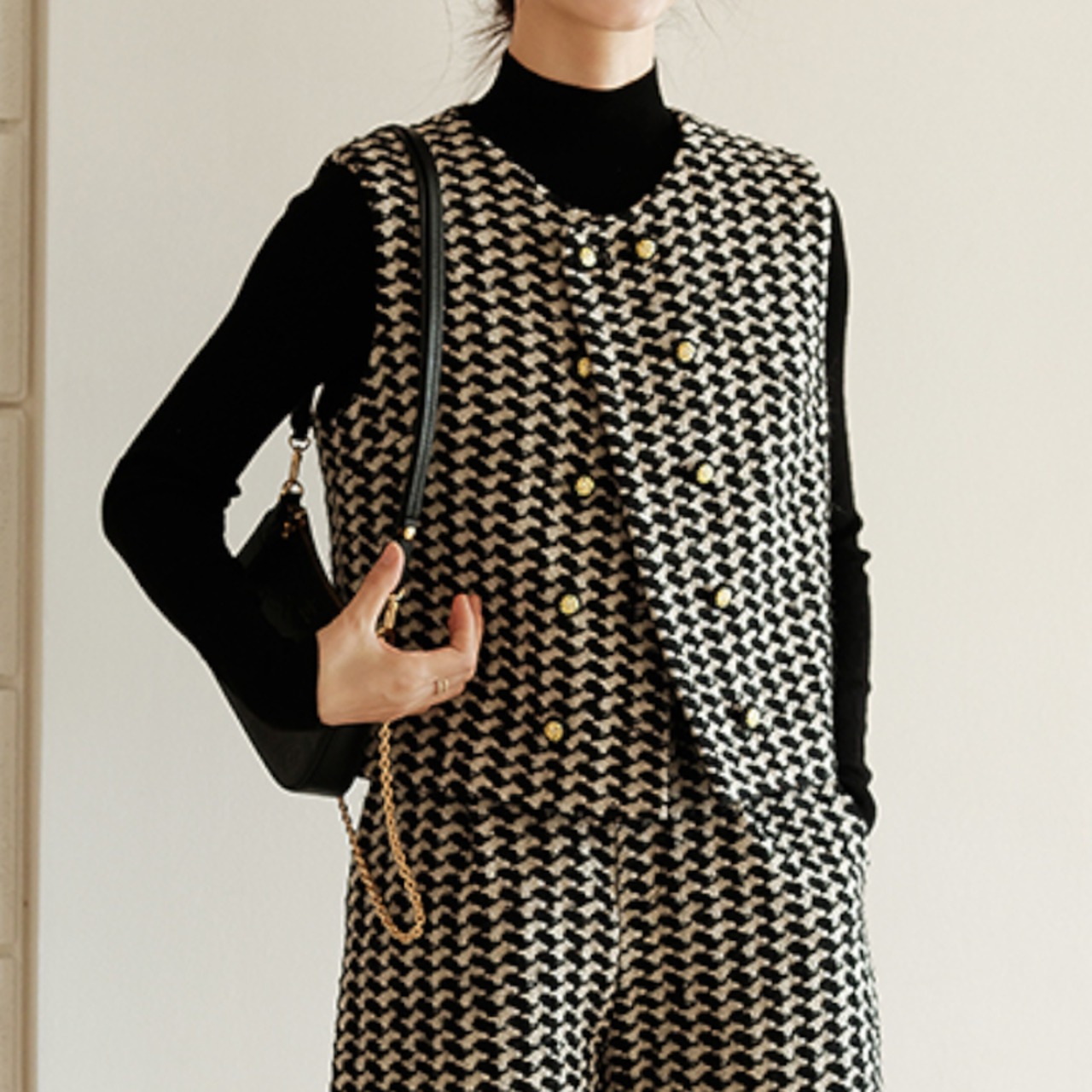 ゴールドボタン千鳥格子ベスト W00974