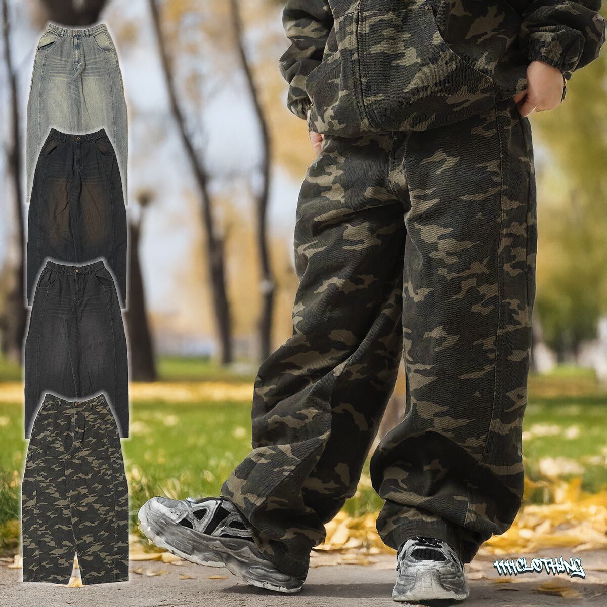 PERSONSOUL Brown Camo Overalls with Zip-Off Legs パーソンソウル