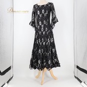 社交ダンス 衣装 prima boutique プリマブティック ドレス ワンピース ブラック系 花 花柄 黒 レース フリル 練習 レッスン 伸縮 ストレッチ ダンス衣装 イベント ステージ パーティー おしゃれ シルバー系