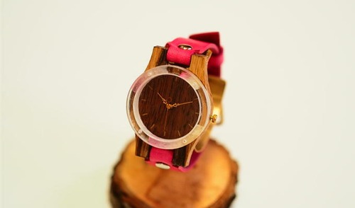 押花薔薇の木製腕時計