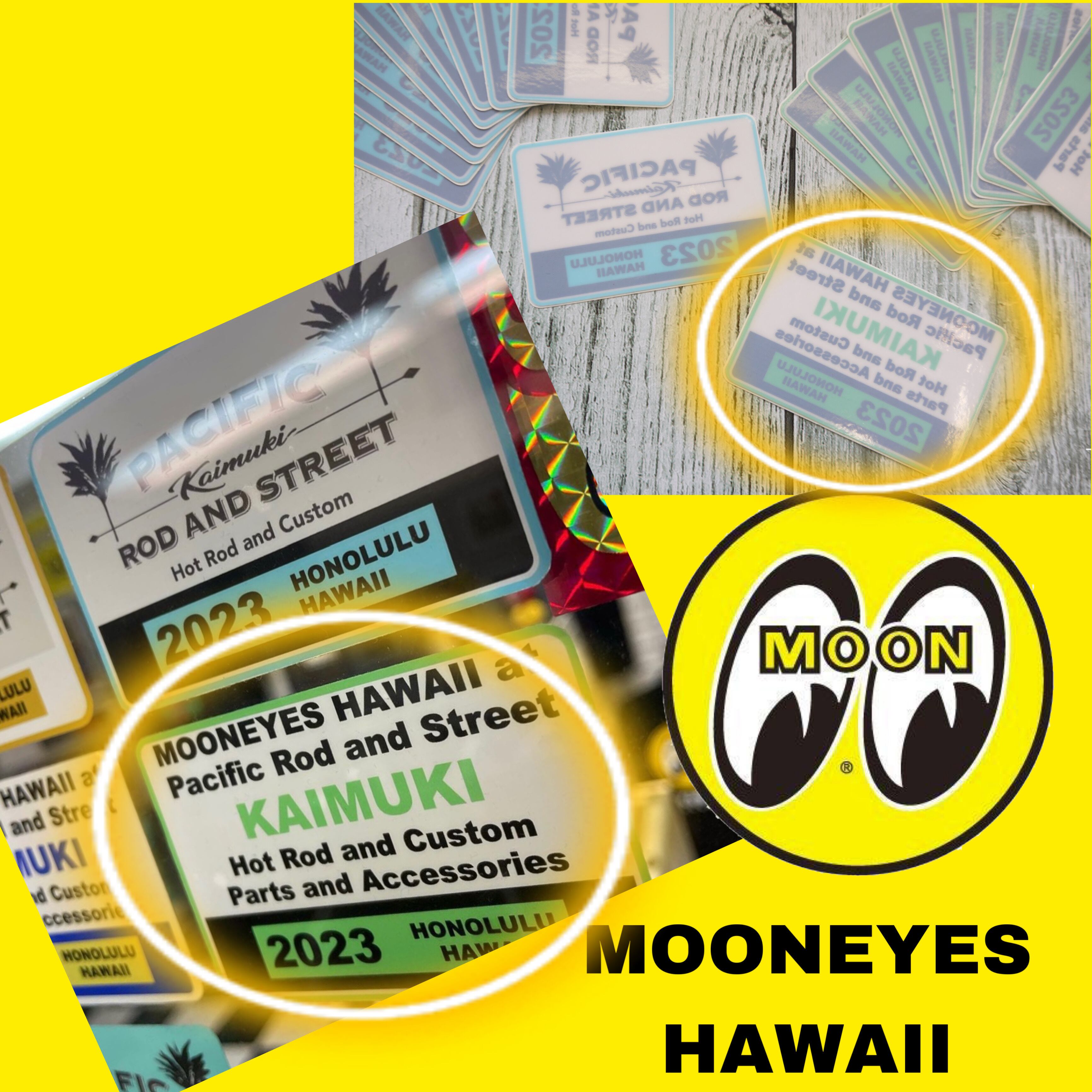 ★ハワイ直輸入★2023 PACIFIC ROD AND STREET ムーンアイズ ハワイ ステッカー/Hot Rod and Custom/ホットロッドアンドカスタム<KAIMUKI グリーン>