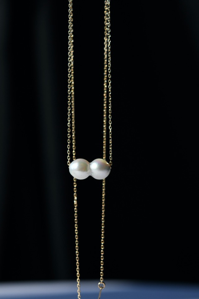 K18YG Akoya Twins Pearl Necklace 18金アコヤ双子真珠ネックレス(ホワイト)