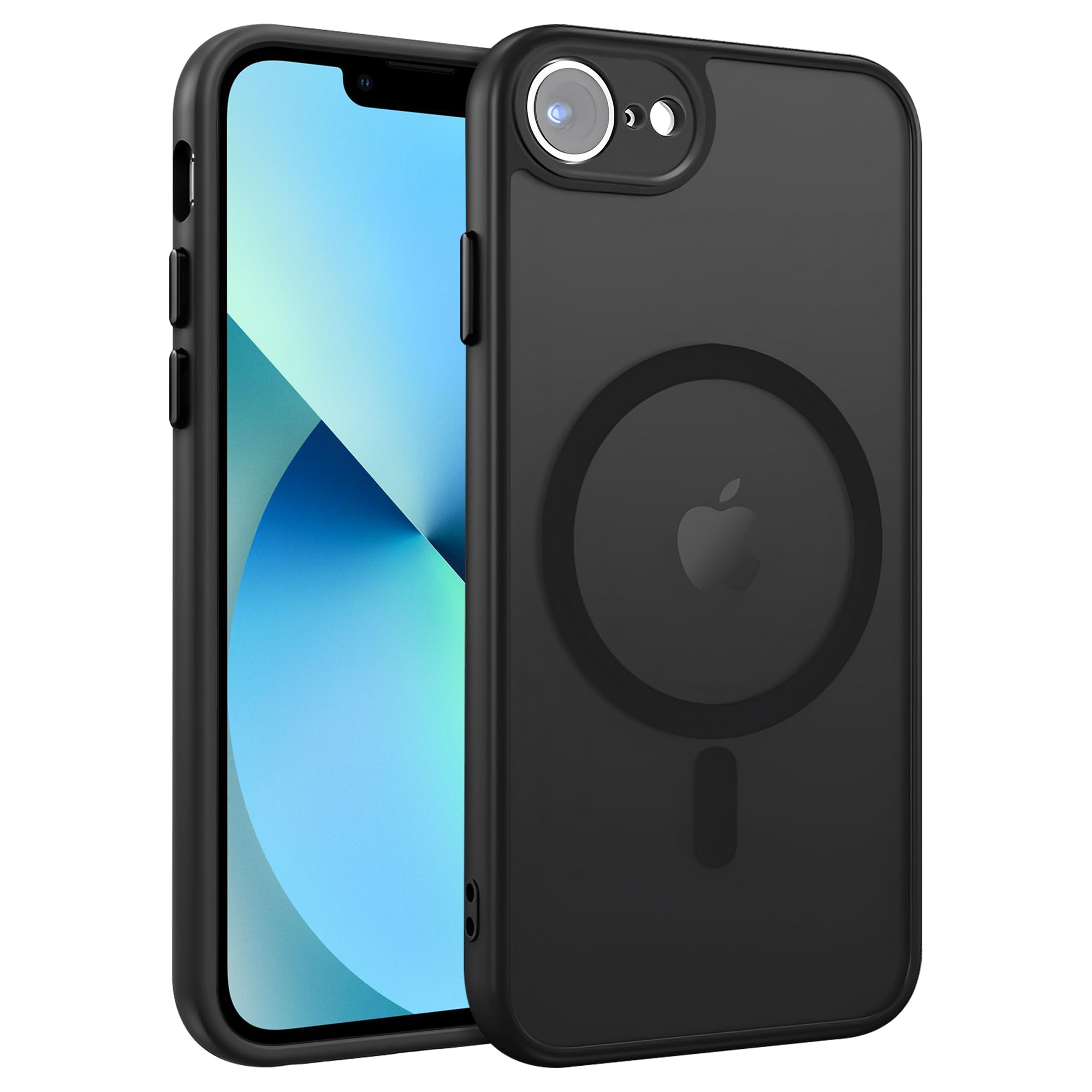 ZXZone ケース iPhone 17e/16e 用 ケース【Magsafe対応】 アイフォン 16e iPhone SE4 カバー 半透明上品感 マット感 耐衝撃 画面保護 レンズ保護 米軍MIL規格 滑り止め 指紋防止 黄変防止 ストラップホール付き ワイヤレス充電対応 スマホケース ブラック (iPhone 17e/16e 対応)