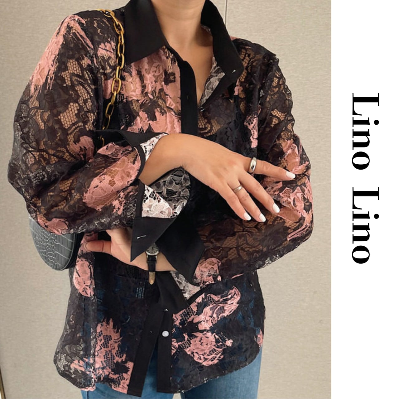 Long Sleeve Open Collar Lace Shirt L00893