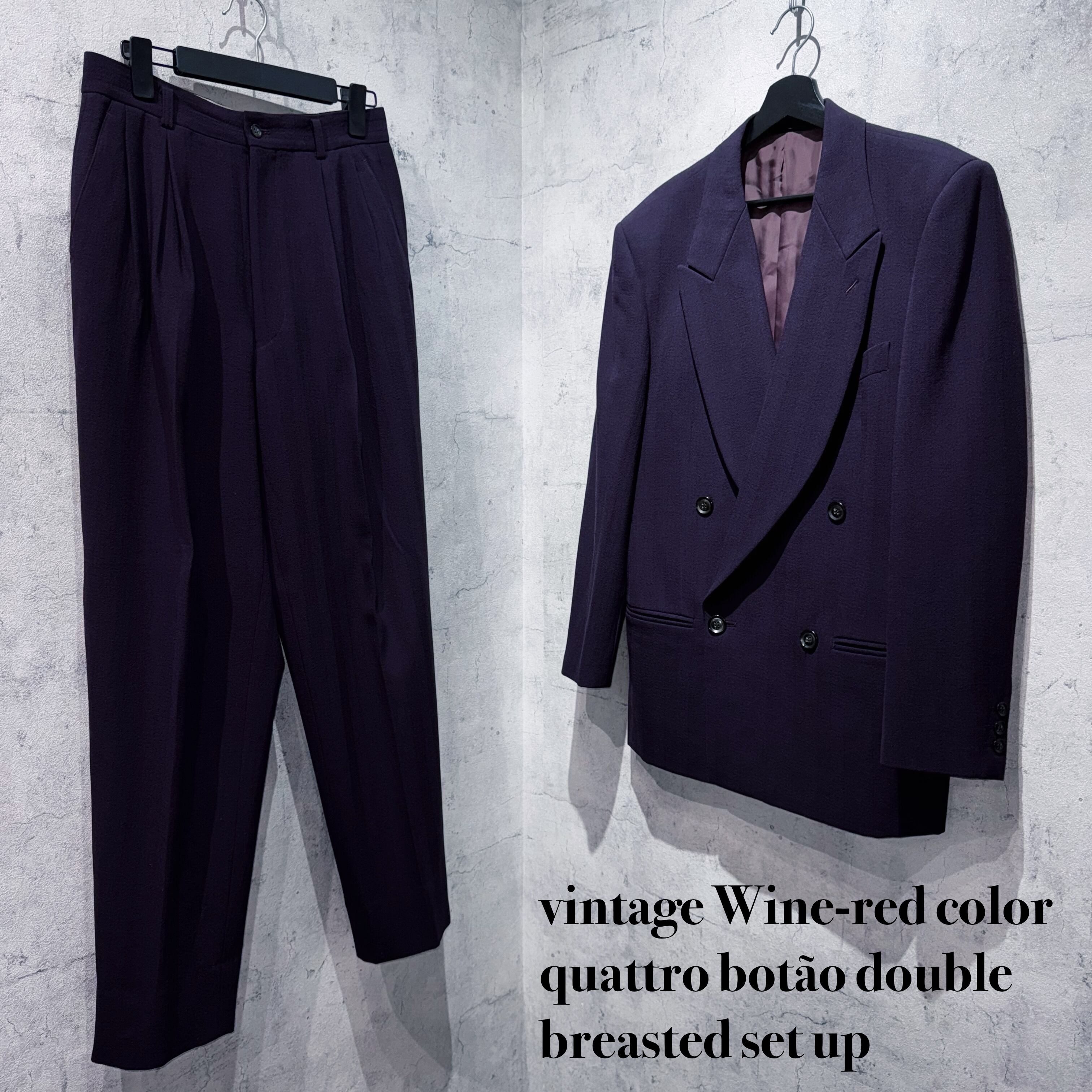 vintage Wine-red color quattro botão double breasted set up