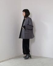 RITSUKO KARITA - Wool No-collar Jacket :Gray|岐阜ウール/玉虫調(紫×グレー)/深ベンツ