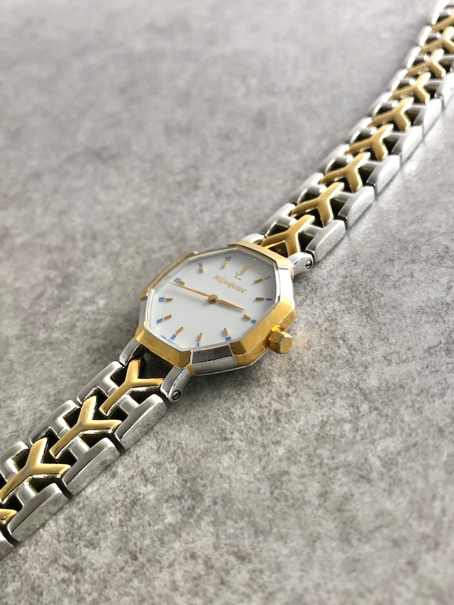 Yves Saint Laurent イヴ・サンローラン 腕時計 シルバー×ゴールド オクタゴン ステンレススチール クウォーツ 2200-226313 vintage ヴィンテージ オールド famare