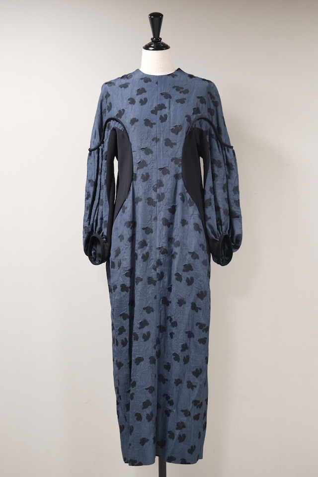 【Mame Kurogouchi】Double Layered Floral Jacquard Dress - NAVY -