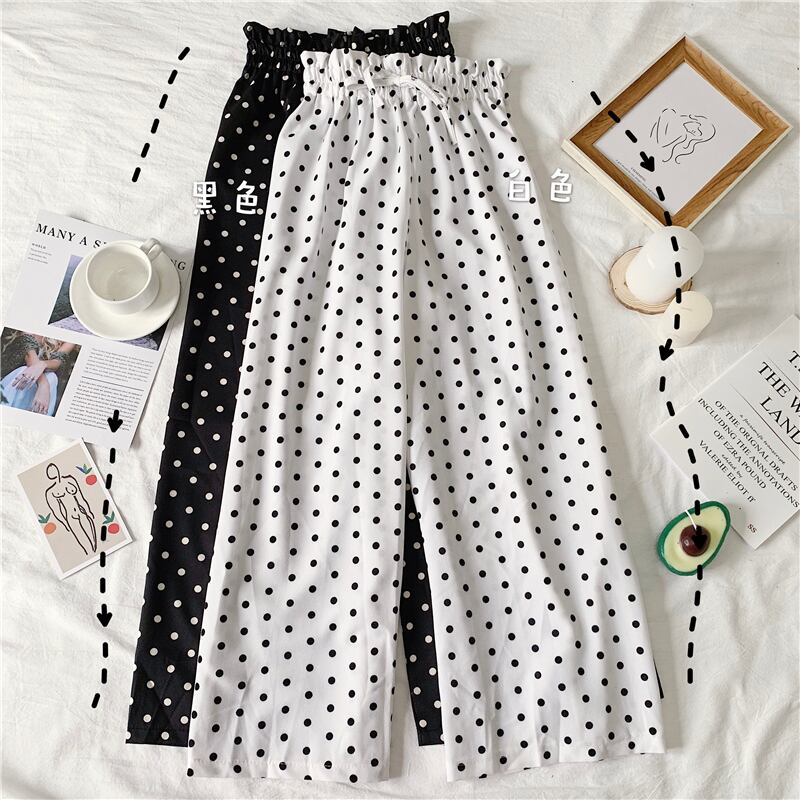 パンツ女性の春2020新しいシックなスタイルのシフォンウェーブポイント9ポイントワイドレッグパンツハイウエストストレートレッグパンツトレンド 1号婦人11194444420