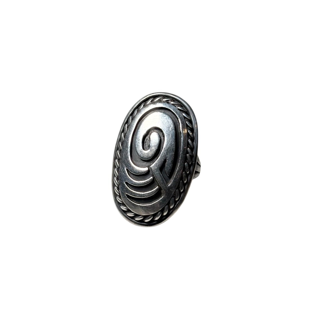 vintage Hopi silver overlay ring marked “HC”