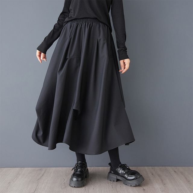 カーブドレープ フレアスカート（2色）10901