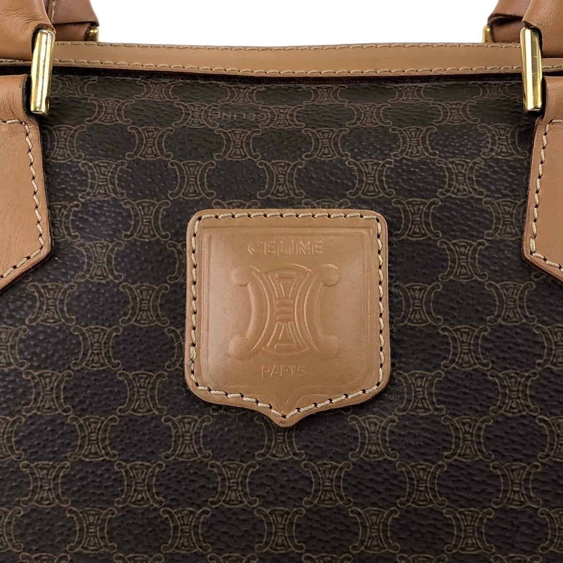 CELINE セリーヌ マカダム ショルダーバッグ ブラウン PVCレザー ミニ