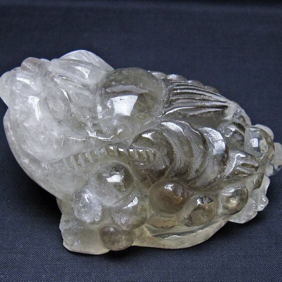 水晶 手彫り-卓上置物-キンセン-金蟾 一点物 154-86