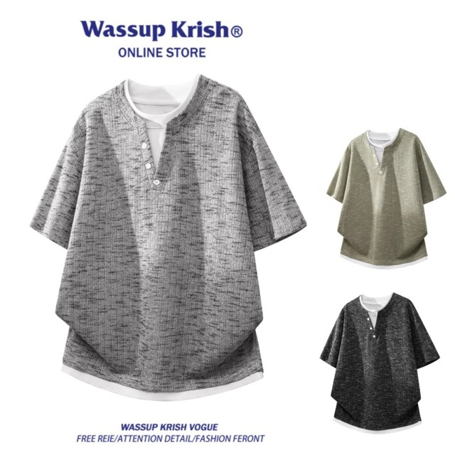 ♥着心地良きTシャツ｜フェイクレイヤードデザイン！【WSシリーズ】★シャツ★ ユニセックス 3color トップス メンズ  男女兼用 カジュアル ゆったり