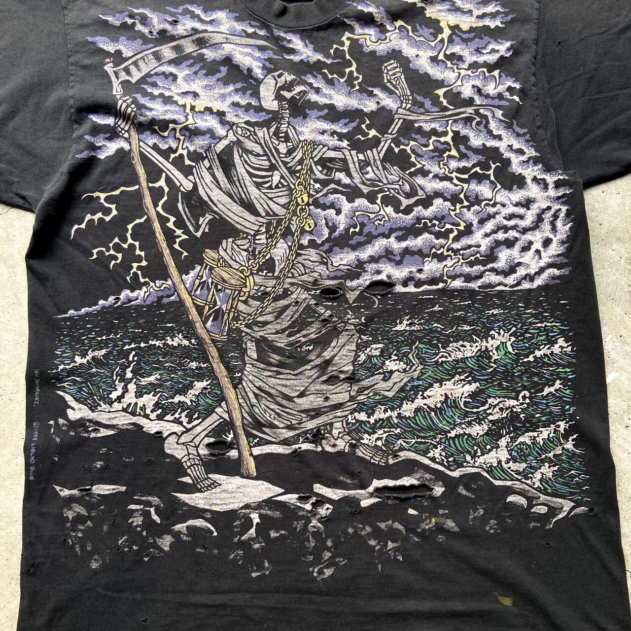 90年代 USA製 LIQUID BLUE ビッグプリント スカル 死神 Tシャツ メンズ 