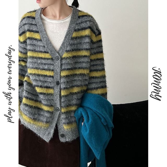 border over knit cardigan J00080