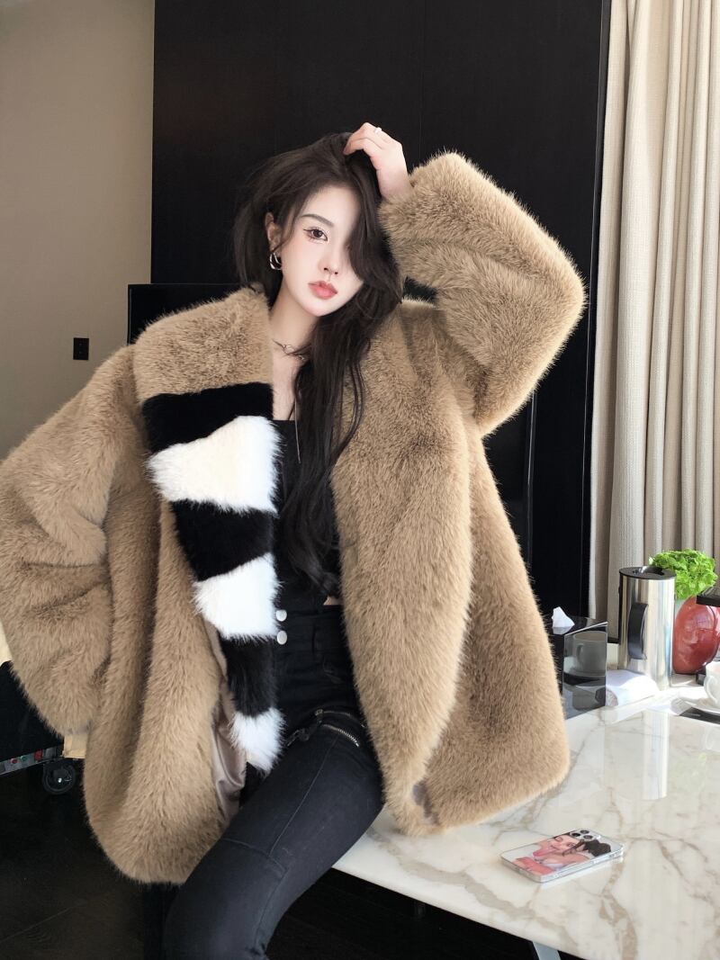 ファーコート ルーズジャケット オータムウィンター 秋物 冬物 ブラックストロベリース41780506527