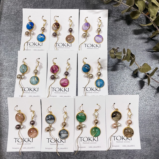 アルコールインクアート＊フラワーピアス