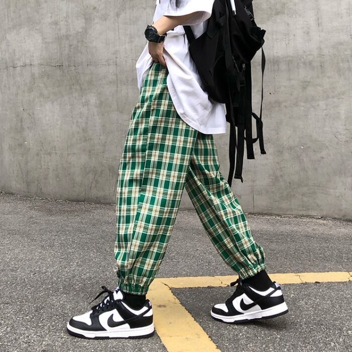 サマーパンツ ルーズ格子柄ウェストワイドレッグレディース 夏物 ワイドパンツ ケッペル45973803461