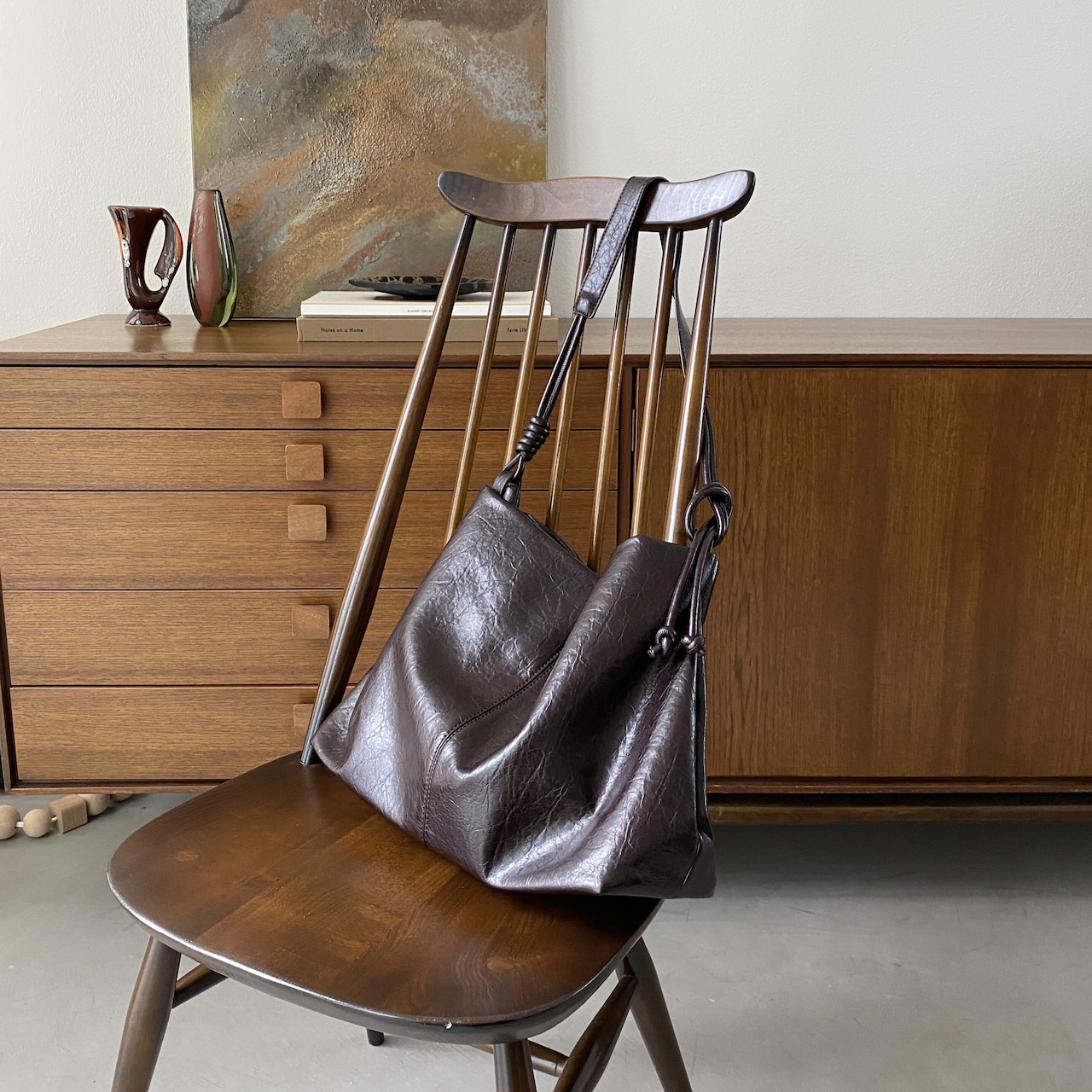 Grained eco leather 2way bag/bordeaux brown