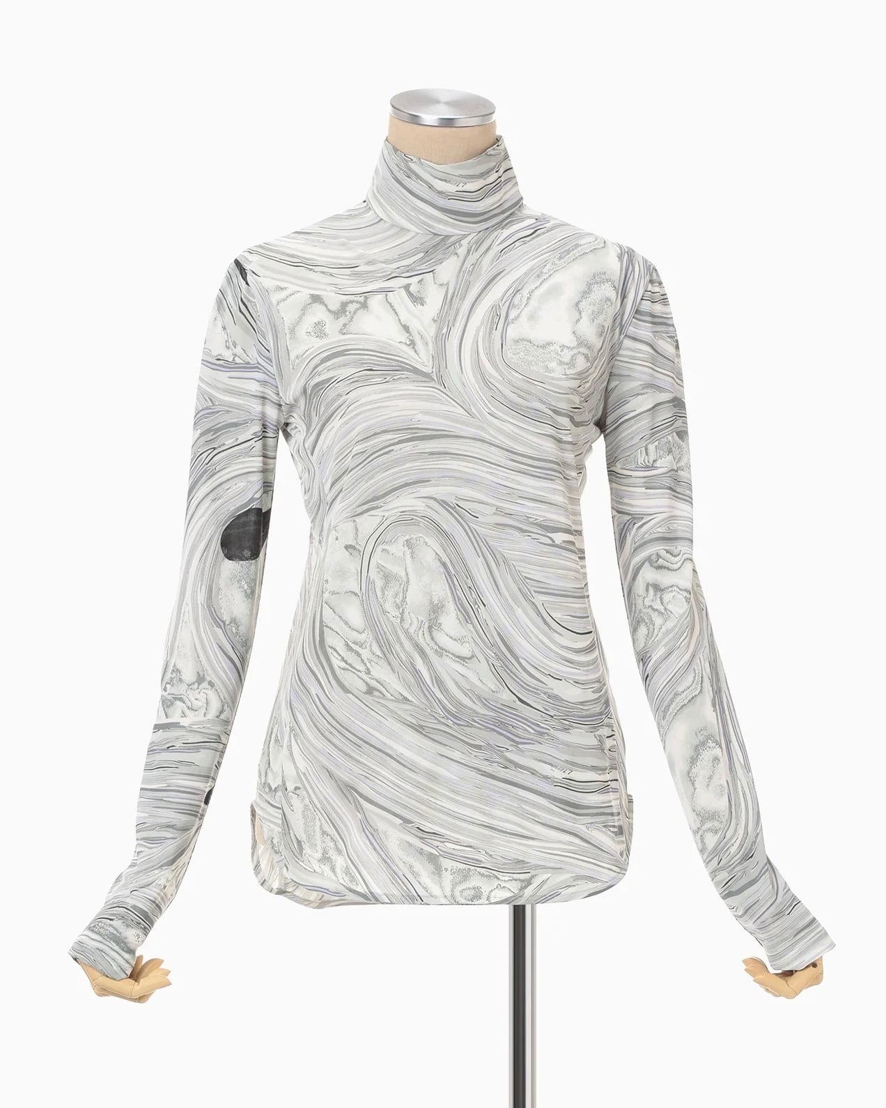 トップス Marble Print Jersey High Neck Top Mame Kurogouchi】Marble Print Jersey High Neck Top/grey | TOLMA.