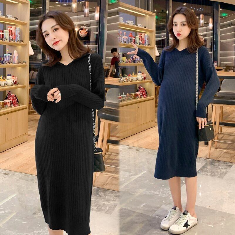 【新作】【送料無料】 9550＃秋冬厚手ニットマタニティロングセーターVネックパーカーゆったりとした服装妊婦妊娠 オータム 秋物 ウィンター 冬物 AL expec468331920279