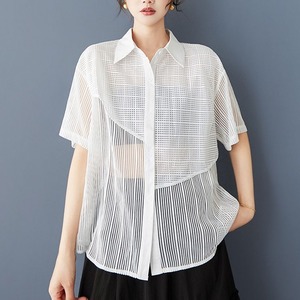 SEE-THROUGH MESH HALF SLEEVES SHIRT 2colors M-13230