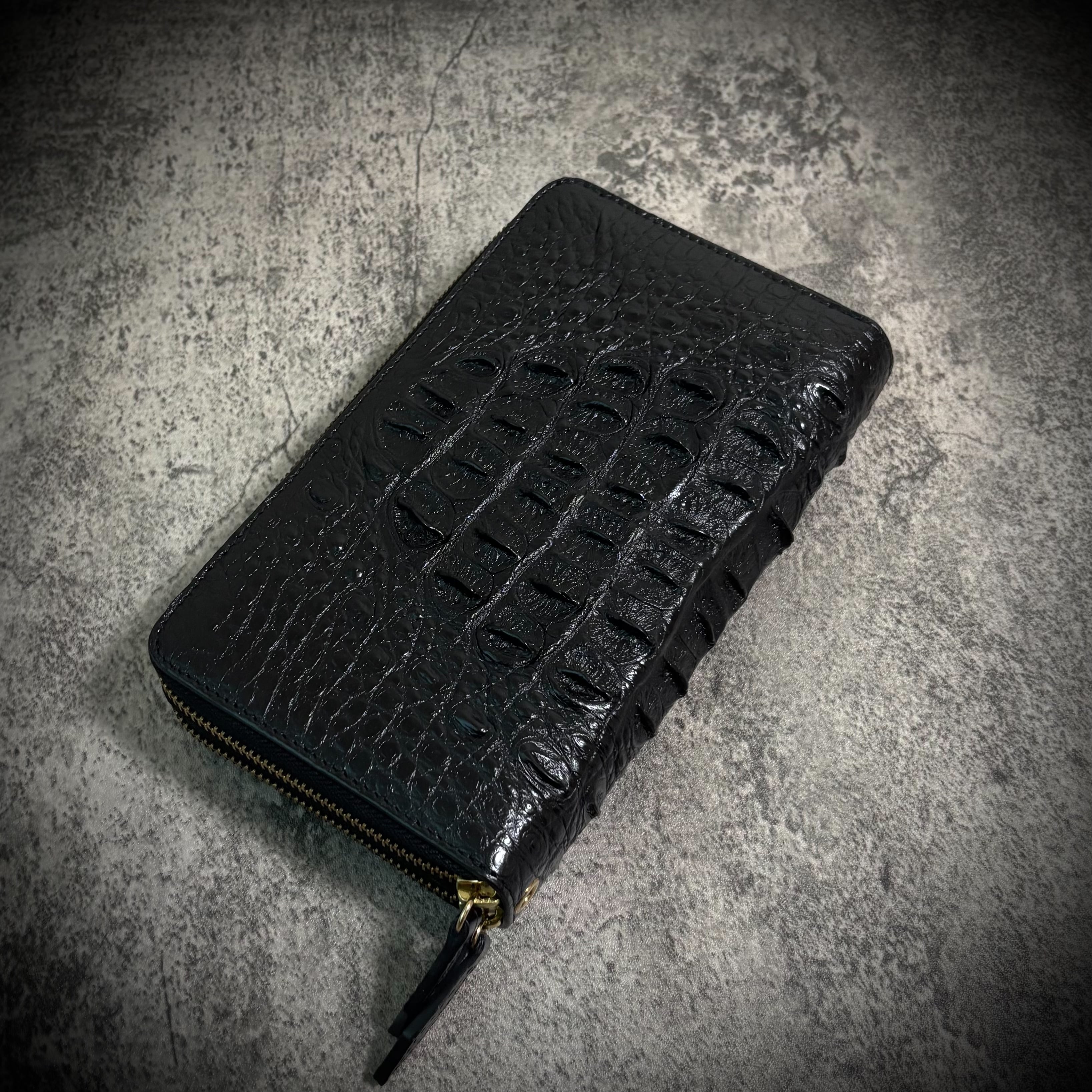 クロコダイル ダブルジッパー メンズ財布 ダブルファスナー 長財布