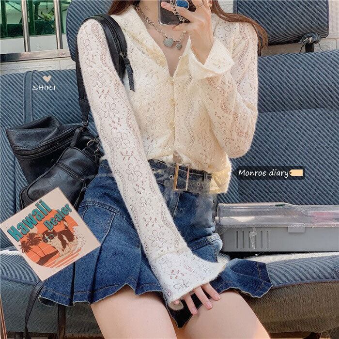 レースシャツ レディーススプリングサマー薄手ショートトップス ロング 大人ガーリー スウィート キュート カジュアル 春物 夏物 モンロー24229675176