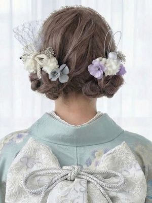 【パールアレンジ髪飾り ブルー】成人式 卒業式 結婚式 k-0094