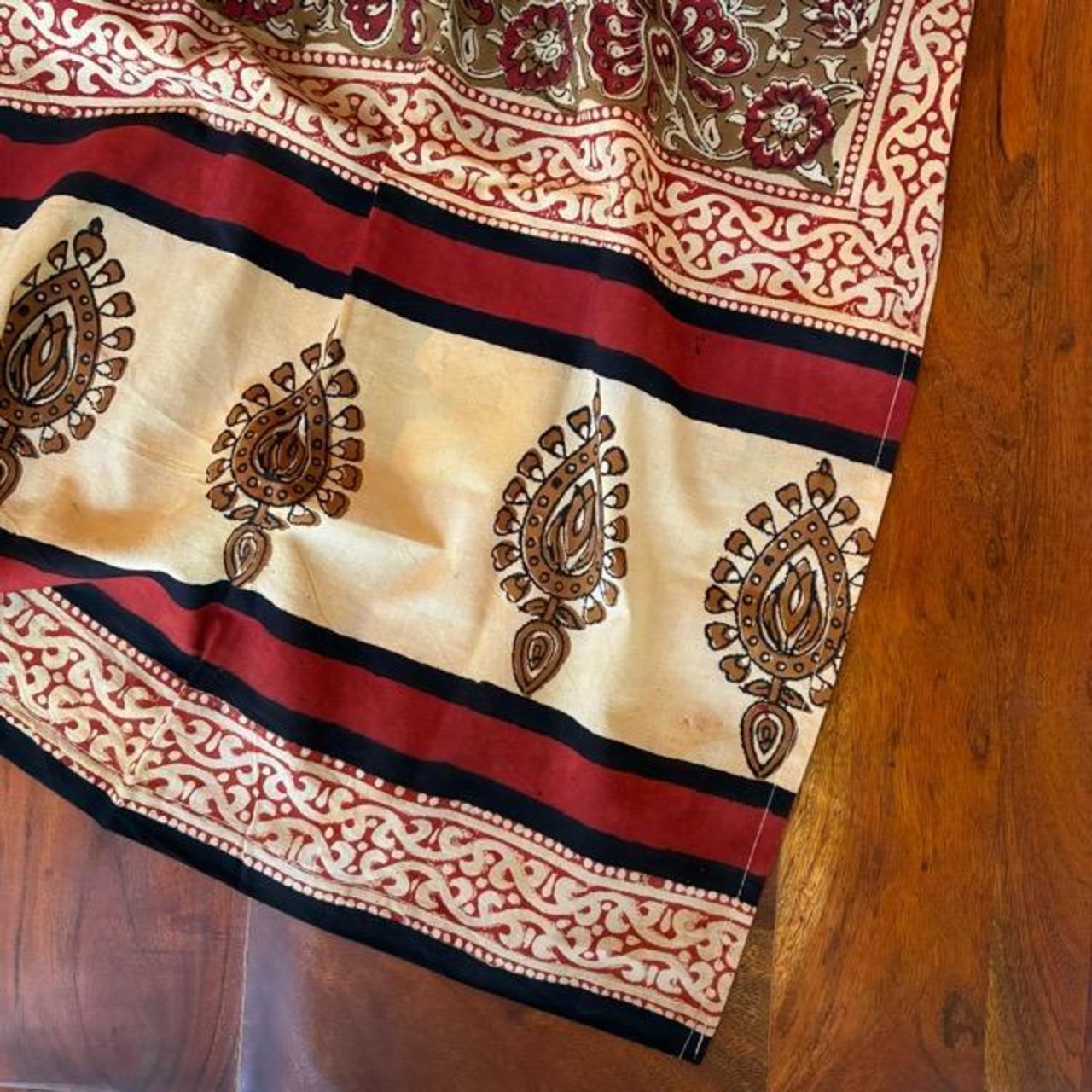India Bagru print curtain　インド　バグループリントカーテン　105×178cm　ブラウン　カーテンポール　暖簾　レースカーテン　木版プリント　草木染め