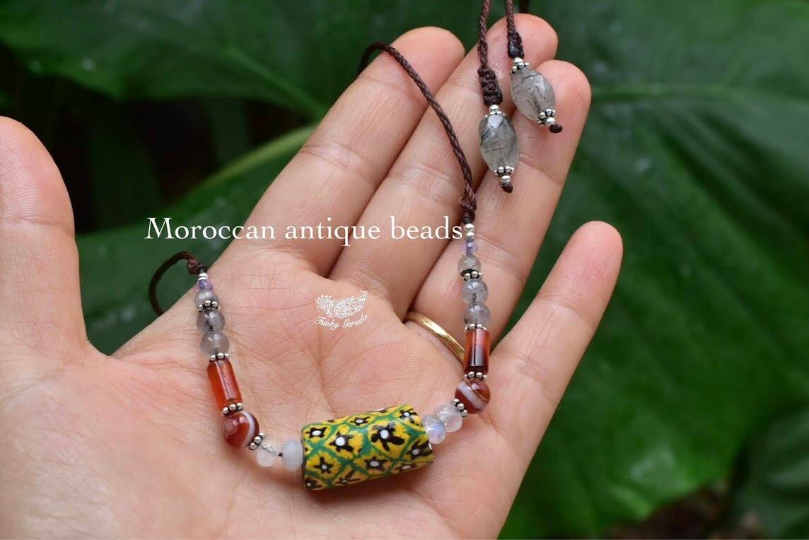 追憶のグリーン★モロッコ産アンティークビーズネックレスany002