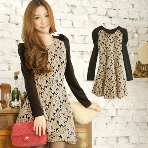 大きいサイズ レディース　フラワーレースワンピース　長袖