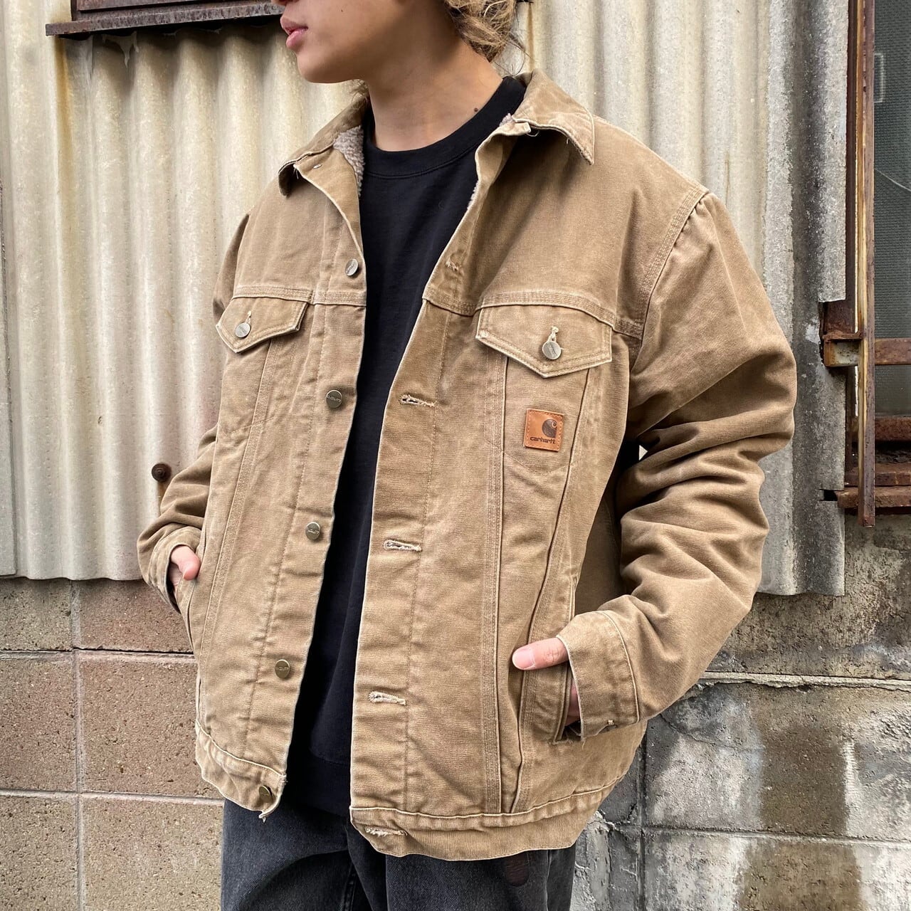 Carhartt カーハート ボアライナー トラッカージャケット ワークジャケット メンズXL相当 古着 Carhartt ダック地 ブルゾン  ミルクティーブラウン 茶色ワークジャケット   cave 古着屋公式古着通販サイト