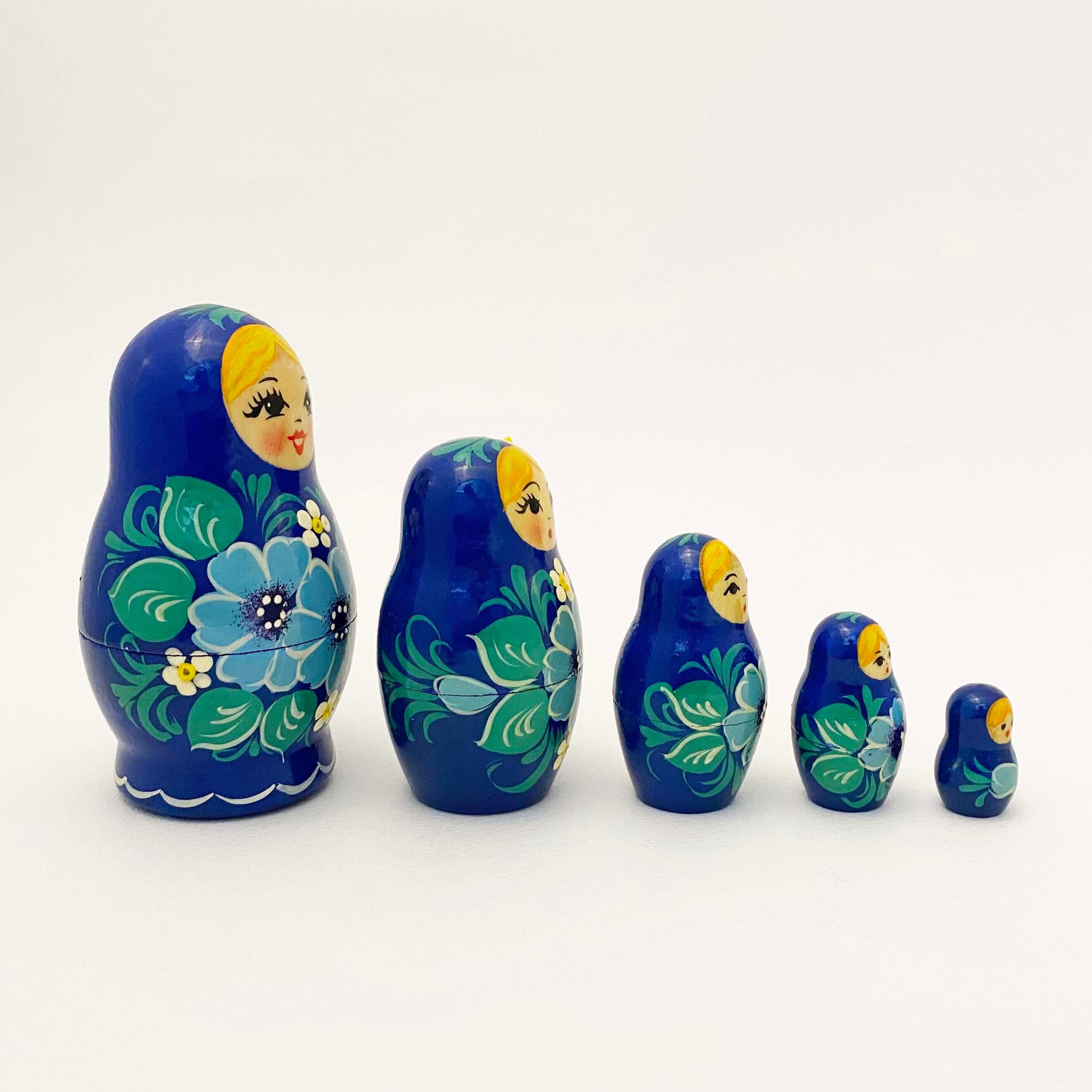 ノーリンスク産マトリョーシカ / 青い花5個組