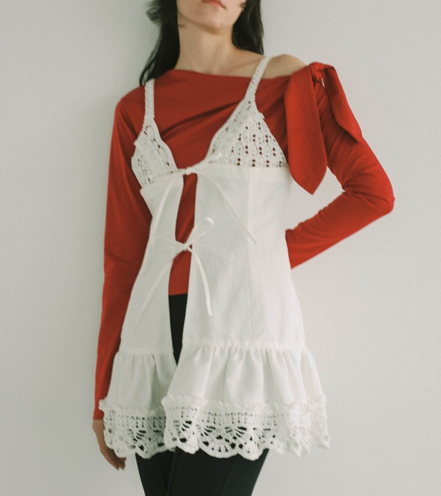 Off shoulder ribbon top・C/#dark red